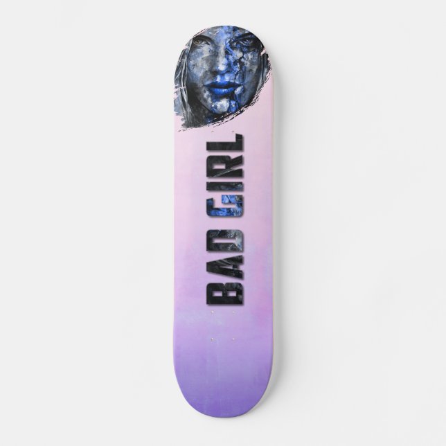 Bad Girl Pink Blue Gray Skateboard (Front)