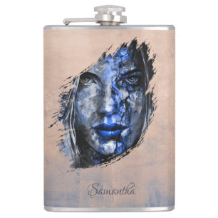 Bad Girl rustic brush Your name Flask