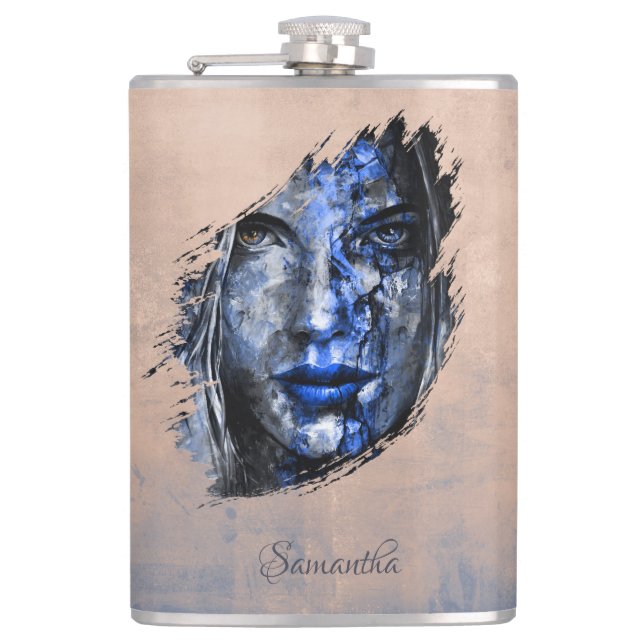 Bad Girl rustic brush Your name Flask (Front)