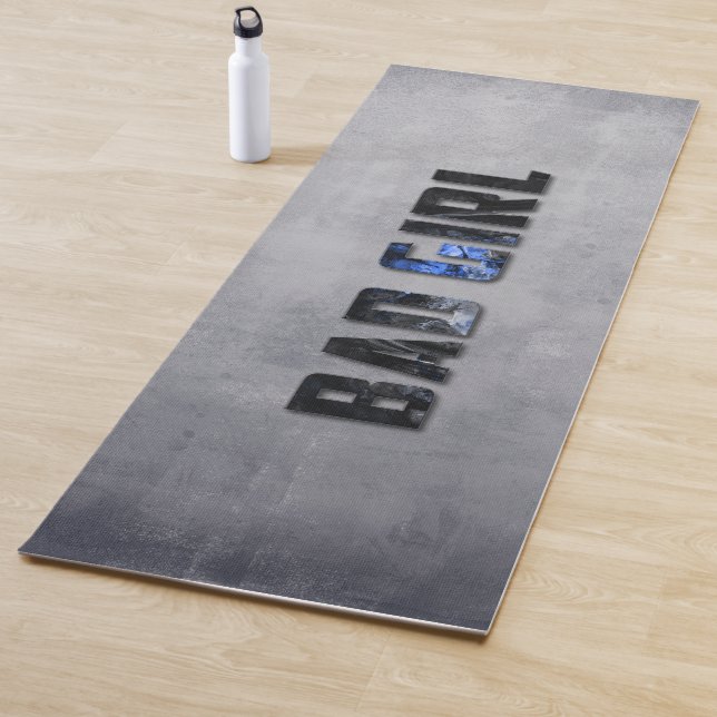 Bad Girl rustic gray blue Yoga Mat (In Situ)