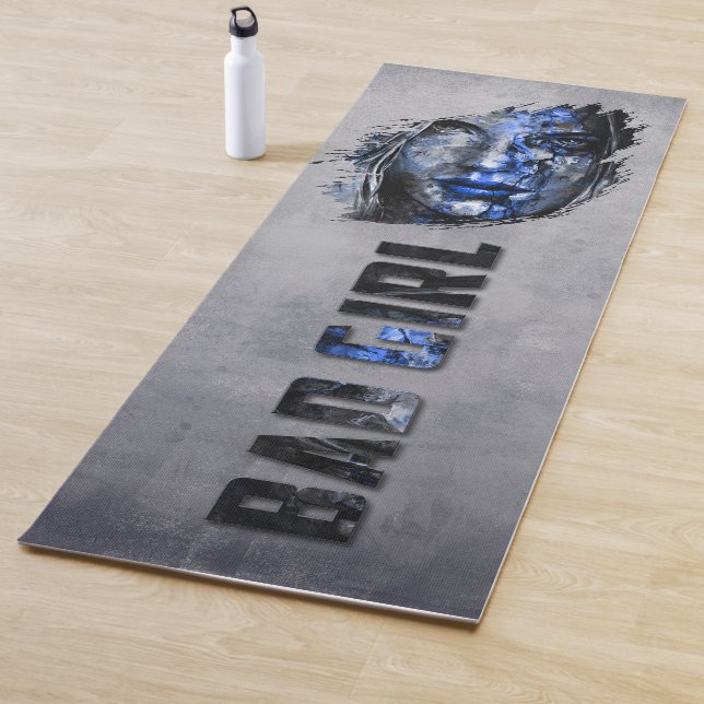 Bad Girl rustic gray blue Yoga Mat (In Situ)