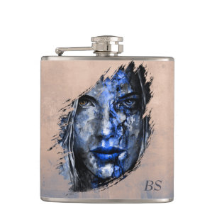 Bad Girl rustic Rose Gold Blue monogram Flask