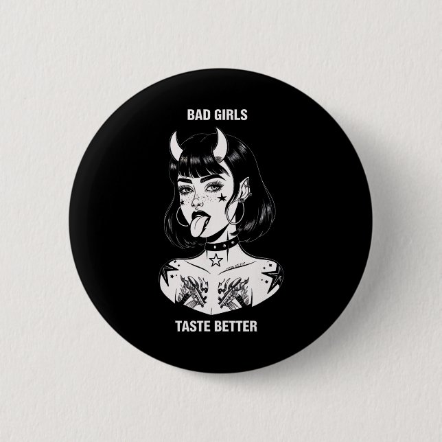 Bad Girls Taste Better Tattoo Devil Halloween Men  Button (Front)