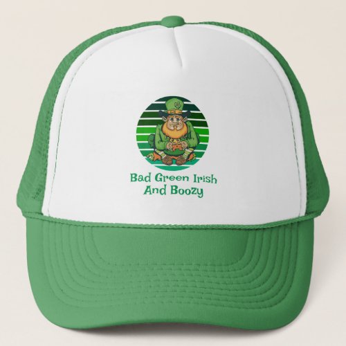 Bad Green Irish And Boozy Patricks Day Gaming  Trucker Hat