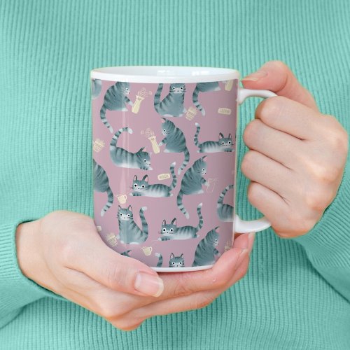 Bad Grey Tabby Cats Knocking Stuff Over Coffee Mug