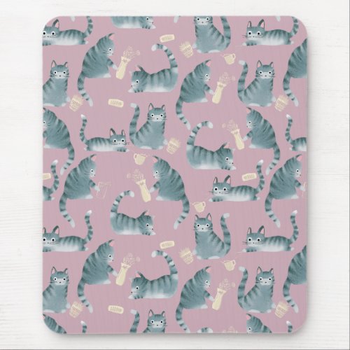 Bad Grey Tabby Cats Knocking Stuff Over  Monogram Mouse Pad