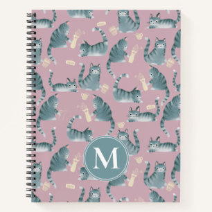 Bad Grey Tabby Cats Knocking Stuff Over & Monogram Notebook