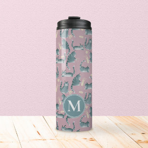 Bad Grey Tabby Cats Knocking Stuff Over & Monogram Thermal Tumbler