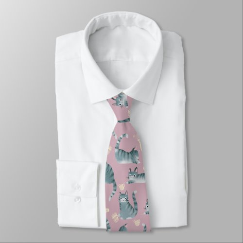 Bad Grey Tabby Cats Knocking Stuff Over  Neck Tie