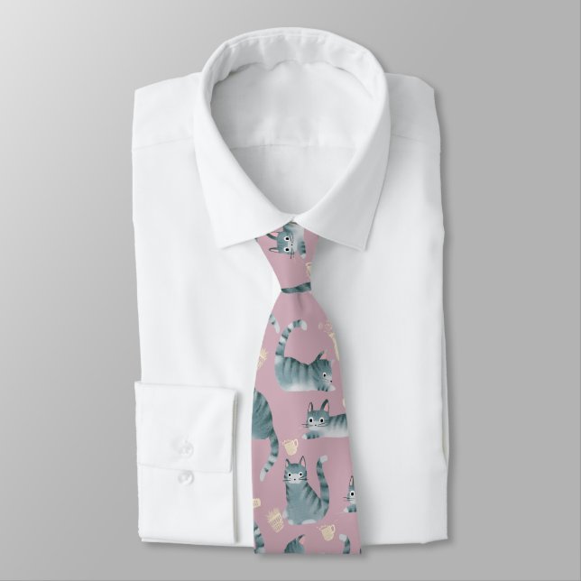 Bad Grey Tabby Cats Knocking Stuff Over  Neck Tie (Tied)