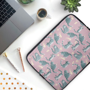 Bad Grey Tabby Cats Knocking Stuff Over Pattern Laptop Sleeve