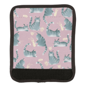 Bad Grey Tabby Cats Knocking Stuff Over Pattern Luggage Handle Wrap