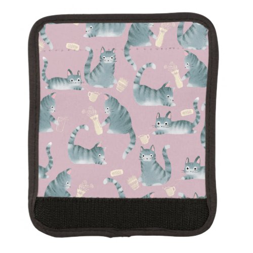 Bad Grey Tabby Cats Knocking Stuff Over Pattern Luggage Handle Wrap