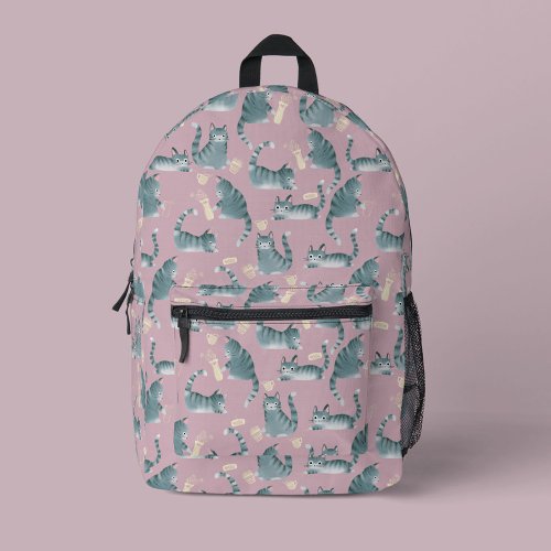 Bad Grey Tabby Cats Knocking Stuff Over Printed Backpack