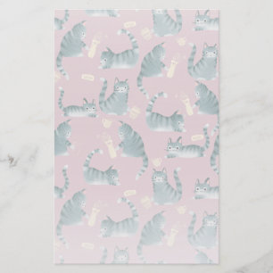 Bad Grey Tabby Cats Knocking Stuff Over Stationery