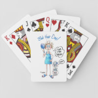 Bad Hair Day, blue dress, distressed expression  Playing Cards