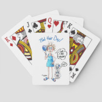 Bad Hair Day, blue dress, distressed expression  Poker Cards
