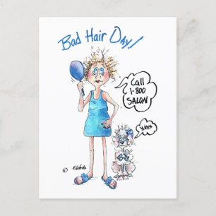 Bad Hair Day, blue dress, distressed expression Postcard