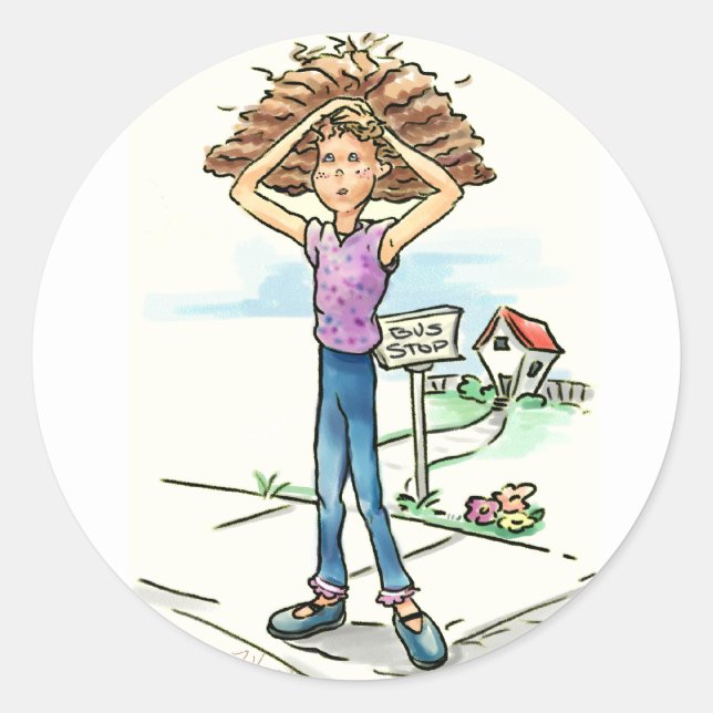 Bad Hair Day Classic Round Sticker (Front)