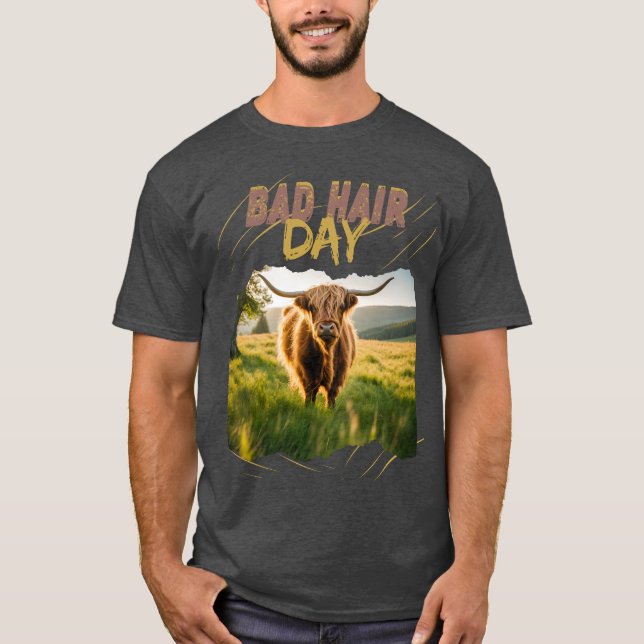 Bad Hair Day highland cattle with wild hairstyle T-Shirt (Front)