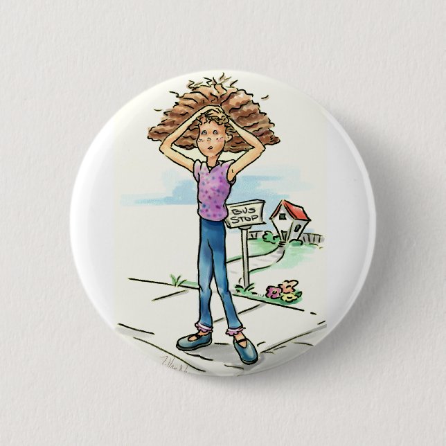 Bad Hair Day Pinback Button (Front)