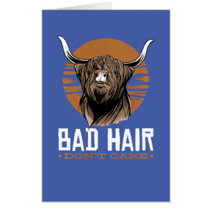 bad hair dont care scottish highland cow pullover card