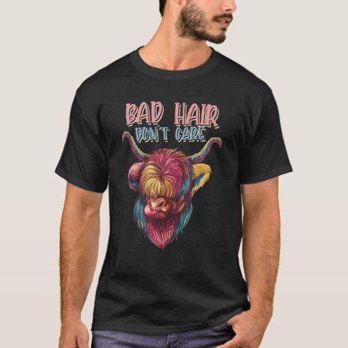 Bad Hair Dont Care Scottish Highland Cow T_Shirt