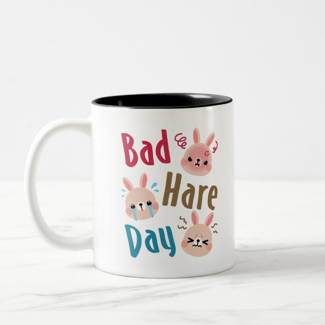 Bad Hare Day Funny Bunny Rabbit Kawaii Easter Two-Tone Coffee Mug (Left)