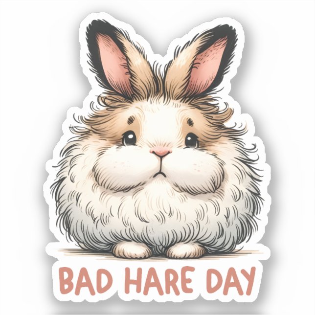 Bad Hare Day Funny Bunny Rabbit Pun Sticker (Front)