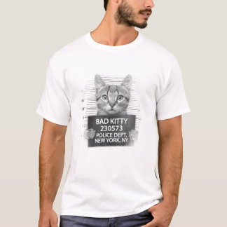 BAD KITTY cute cat mug shot pet animal T shirt