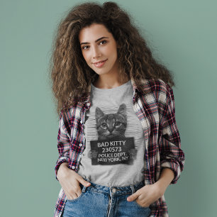 Bad Kitty NYPD Police Arrest Photo Funny Gift LS T-Shirt