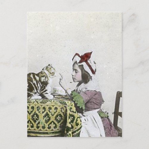 Bad Kitty Victorian Tea Party Vintage Little Girl Invitation Postcard