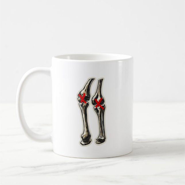 Bad Knees – Funny Skeleton Knee Illustration Coffee Mug (Left)