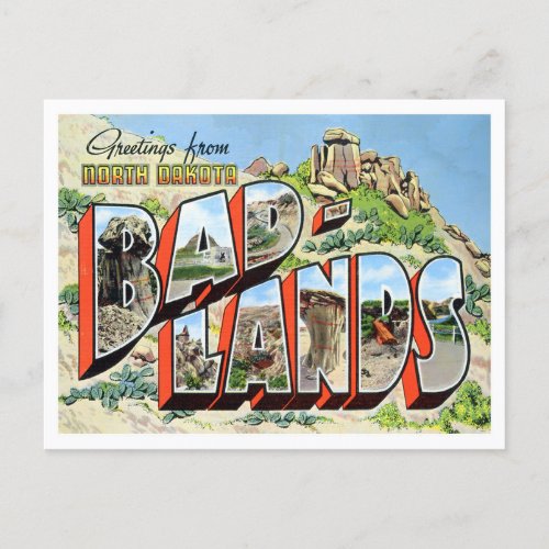 Bad Lands North Dakota Vintage Big Letters Postcard