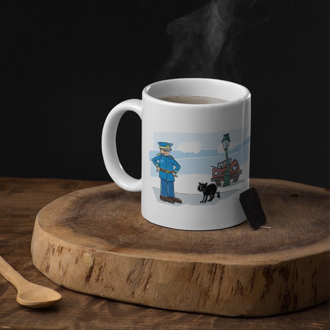Bad Luck Black Cat Policeman and Accident Coffee Mug (Creator Uploaded)