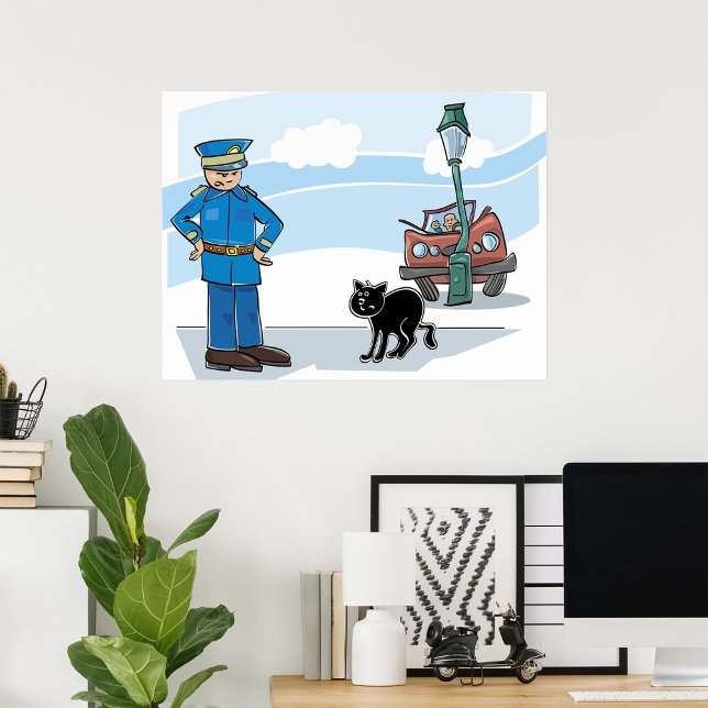 Bad Luck Black Cat Policeman and Accident Poster (Creator Uploaded)