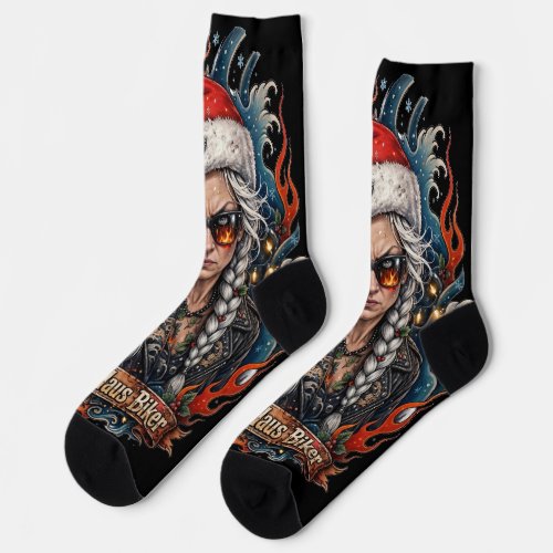 Bad Mrs Claus Biker Socks | Biker Wife Badass