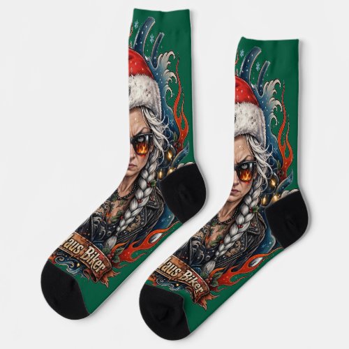 Bad Mrs Claus Biker Socks | Biker Wife Badass