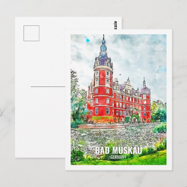 Bad Muskau Germany Travel Place Watercolor Postcard (Front/Back)