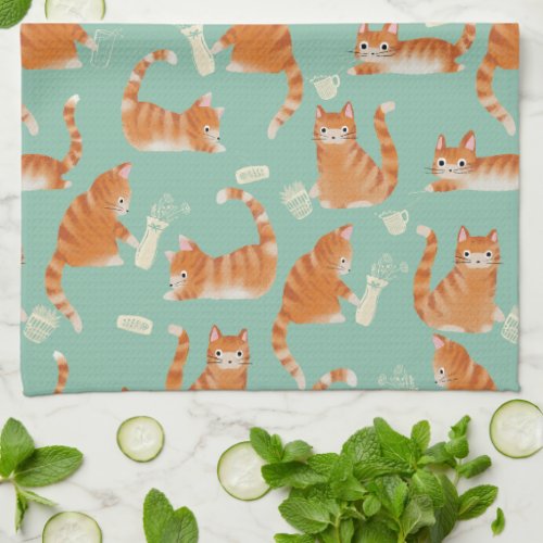 Bad Orange Tabby Cats Knocking Stuff Over Kitchen Towel