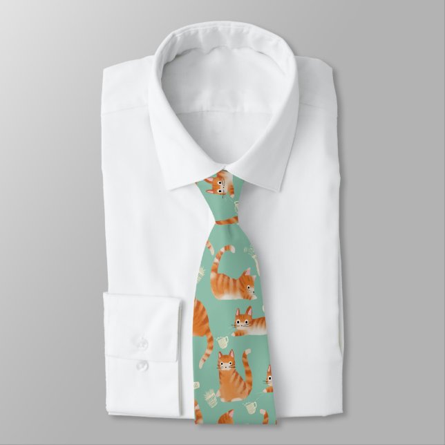 Bad Orange Tabby Cats Knocking Stuff Over Neck Tie (Tied)