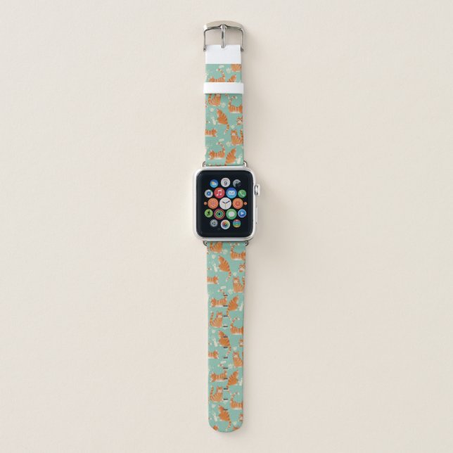 Bad Orange Tabby Cats Knocking Stuff Over Pattern Apple Watch Band (Front)