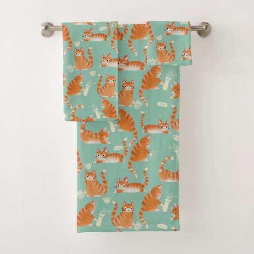 Bad Orange Tabby Cats Knocking Stuff Over Pattern Bath Towel Set