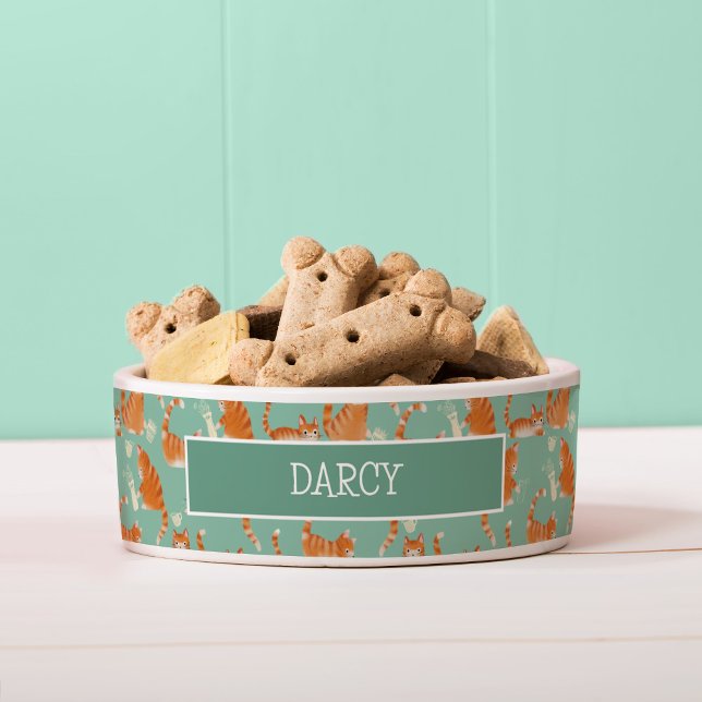 Bad Orange Tabby Cats Knocking Stuff Over Pattern Bowl (Bad Cats Knocking Stuff Over Dog bowl)