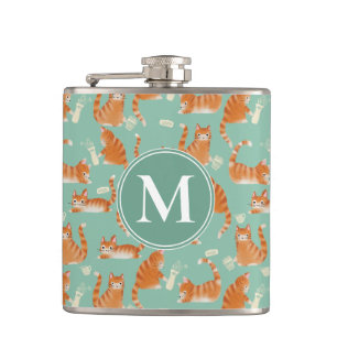 Bad Orange Tabby Cats Knocking Stuff Over Pattern Flask