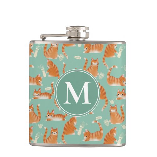 Bad Orange Tabby Cats Knocking Stuff Over Pattern Flask