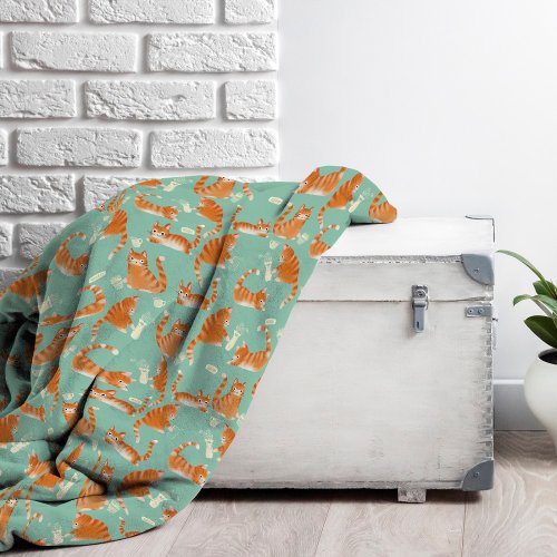 Bad Orange Tabby Cats Knocking Stuff Over Pattern Fleece Blanket