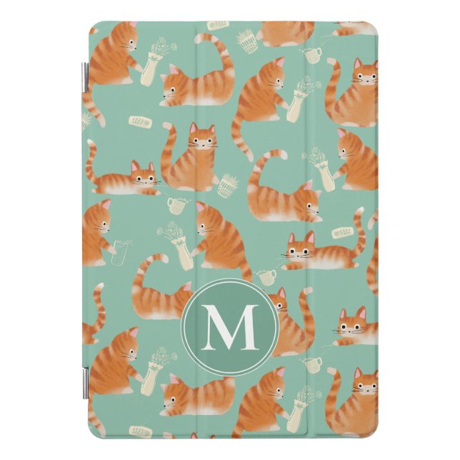Bad Orange Tabby Cats Knocking Stuff Over Pattern iPad Pro Cover (Front)