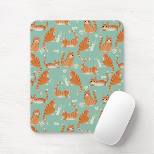 Bad Orange Tabby Cats Knocking Stuff Over Pattern Mouse Pad