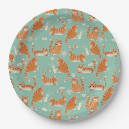 Bad Orange Tabby Cats Knocking Stuff Over Pattern Paper Plates